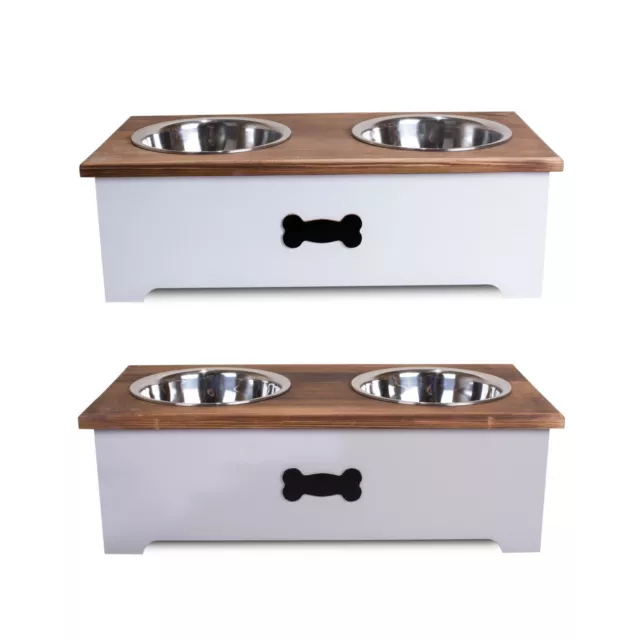 Wickerfield Wooden Dog Feeding Frame Stand with Two Stainless Bowls