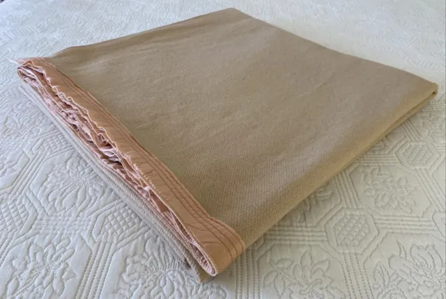Vintage Pure Wool Blanket Brown Single Lightweight 215 cm x 150 cm