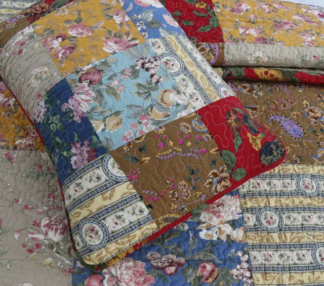 VINTAGE FARMHOUSE Queen QUILT SET : COZY PATCHWORK FLORAL COTTON CHIC SHABBY