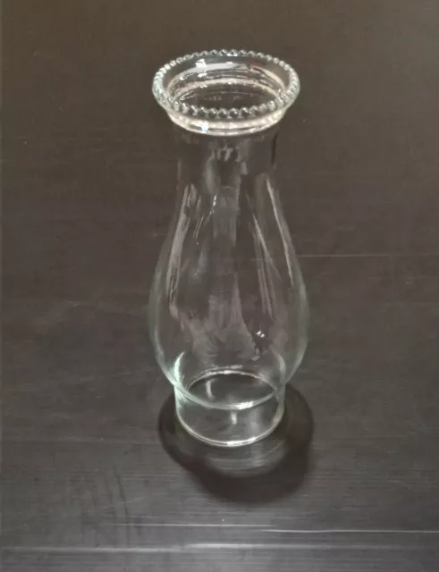 Vtg Beaded Top Glass Oil Hurricane Lamp Chimney Globe Shade 8.5" High 3" Base