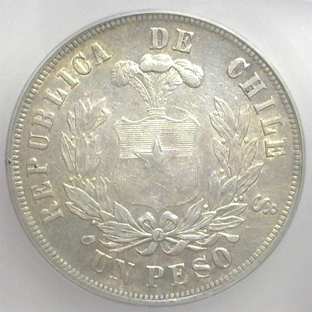 Chile ~ 1871 Silver Peso ~ Icg Au50 ~ Km# 142.1 Key Date Low Mintage Looks Unc