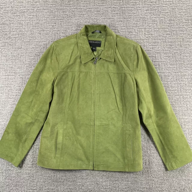 Bernardo Jacket Petite Large PL Green Leather Suede Full Zip Pockets Womens