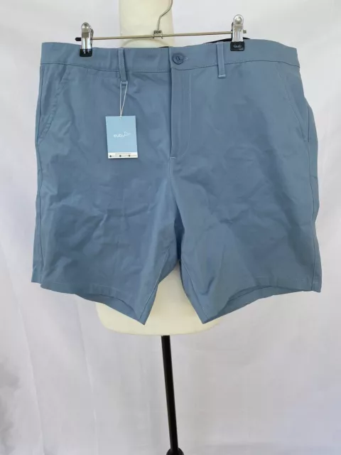 Eubi Mens Stretchy Chino Shorts Sz 2XL Blue Pocket Zip Button Belt Cotton