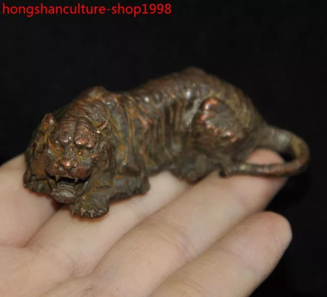 2.4" old Chinese bronze wealth Fengshui 12 Zodiac Year animal tiger statue 2
