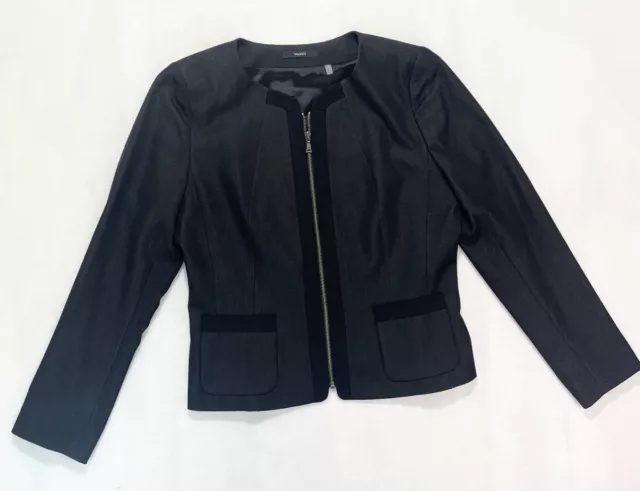 Tahari Gray Black Two Tone Zip Up Rayon Blend Lined Jacket Sz 14