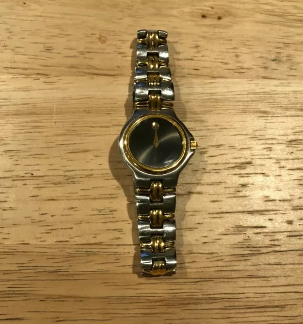 Women's Movado Wristwatch Gold & Silver Two Tone Steel Black Face