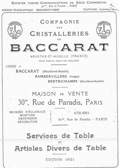 Baccarat Crystal, 1921 Malmaison Special Crystal Catalog PDF
