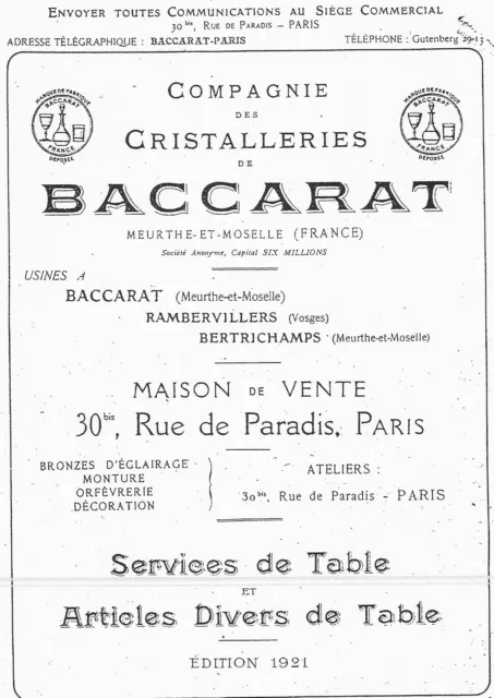 Baccarat Crystal, 1921 Malmaison Special Crystal Catalog PDF