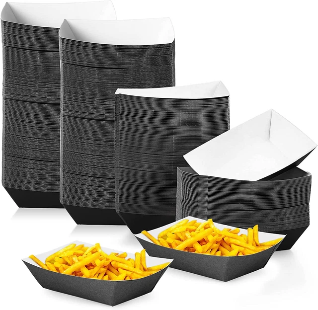 300 Pcs Paper Food Boats Nacho Trays Disposable Black Boats Paperboard Fast Food
