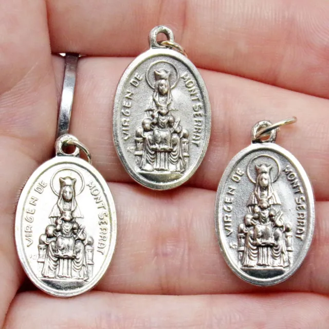 Our Lady of Montserrat Silver Tone Prayer Medals for Rosary Parts 1 In 3 Pack
