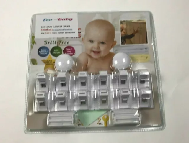 Eco Baby Cabinet Locks Drill Free 12 Pcs 2 Locks