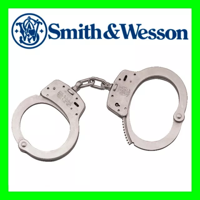 Smith & Wesson Model 100 Hand Cuffs Nickel, Chain Double Locking S&W Handcuff