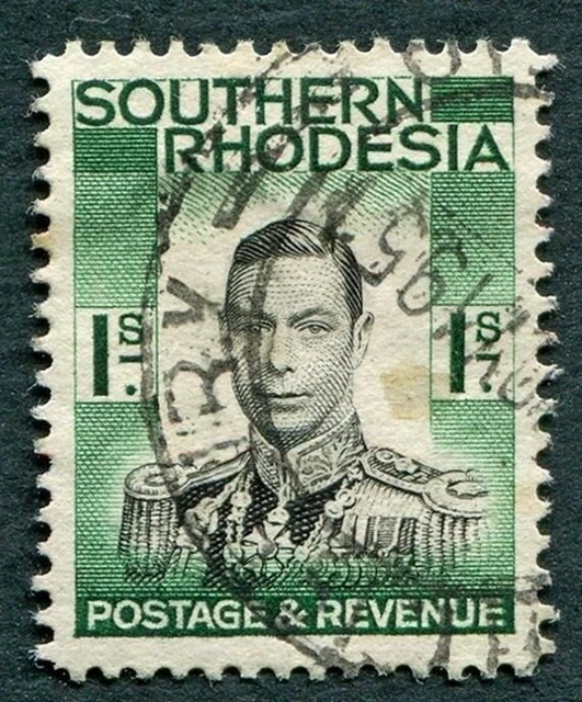 SOUTHERN RHODESIA 1937 1s black and blue-green SG48 used NG King George VI ##W14
