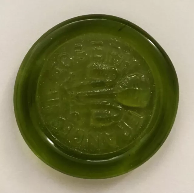 Rare Vintage Joseph Frances Hand Blown Green Glass Seal For Wine Bottle