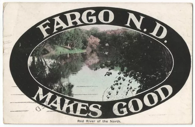 Fargo North Dakota Red River Scene ~ Kelso ND DPO Cancel 1909