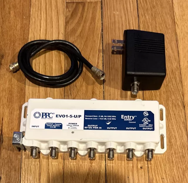 PPC Evolution EVO1-5-U/P RF Powered 5-Port CATV Signal Amplifier Splitter w/AC