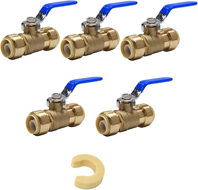 (Pack of 5)  3/4 Inch Ball Valve for Push-Fit Full Port Ball Valve Blue Handle w