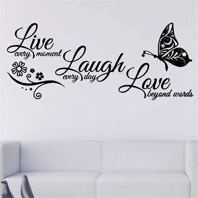 Wall Sticker Live Laugh Love Flower Butterfly Quotes Wall Decals Wall Art Mural