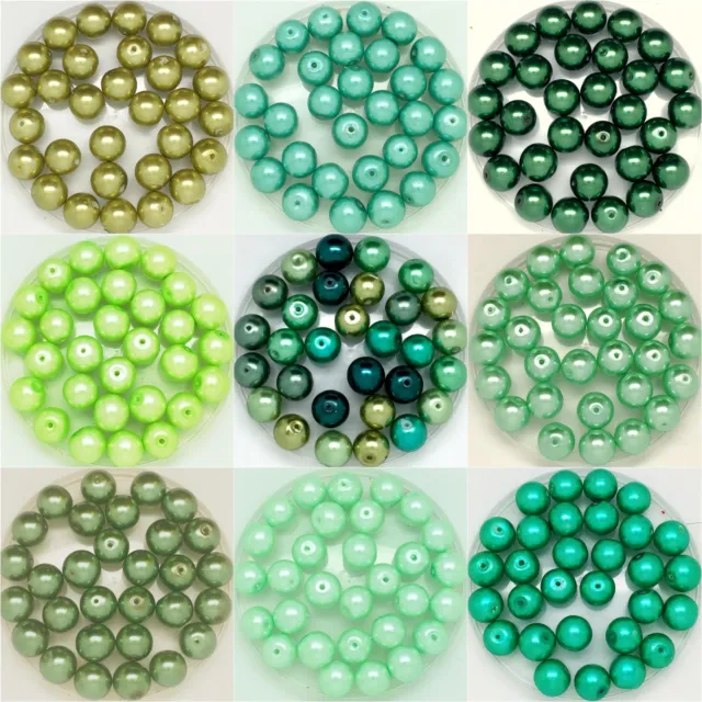 Glass Pearls Beads - shades of Green, pick colour, 3mm 4mm 6mm 8mm 10mm or 12mm