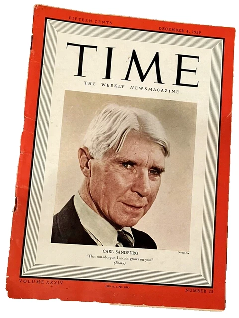 VINTAGE TIME WEEKLY News Magazine Carl Sandburg Dec 4 1939 Tobacco ...