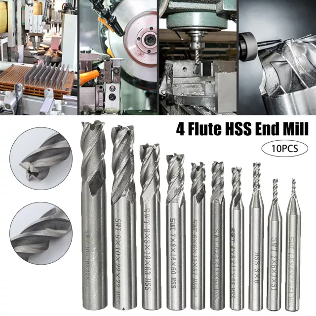 10x Tungsten Carbide 4 Flutes HSS End Milling Cutter Slot Drill Bit Set 1.5-10mm 2