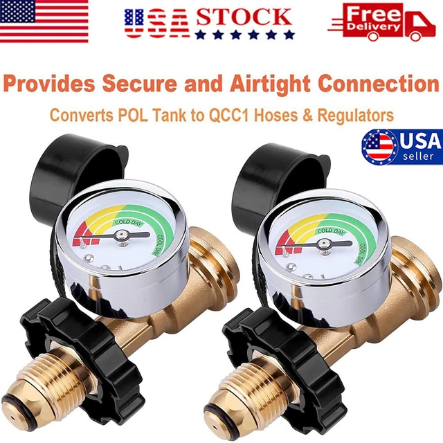 PROPANE TANK BRASS Adapter W/ Pressure Meter Gauge for LP Gas Grill BBQ