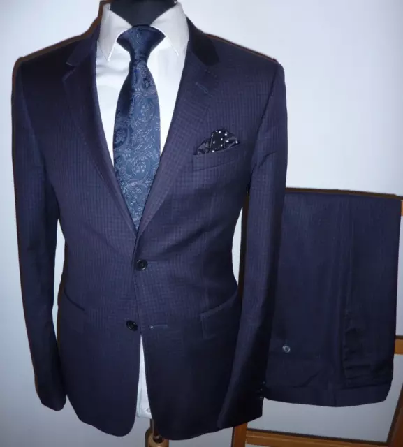 Mens Ted Baker Gentel Blue Wool Check Suit 36 R Jacket Trousers Waist 30 Leg 31