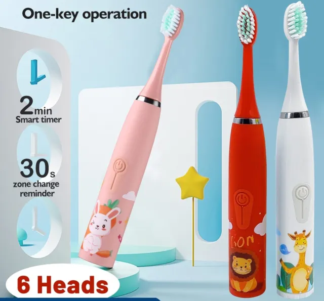 Kids Electric Tooth Brush Ultrasonic Oral Care Teeth Cleaner Rechargeable Age 3+