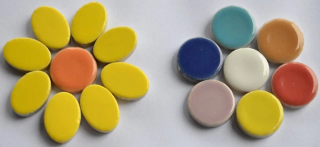 Mosaiksteine-Set Aus Keramik – 10 Ovale Grüne & 10 Runde Bunte Steine Für Blüten & Dekoration, Ca. 35 G, Frostsicher