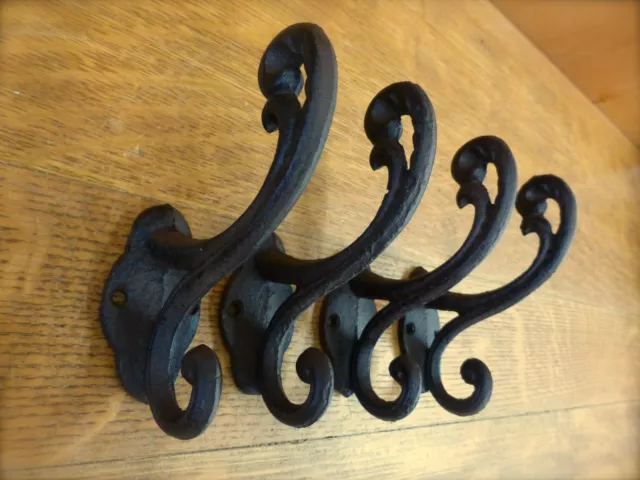 4 BROWN RUSTIC ELEGANT VINE 5" COAT HOOKS ANTIQUE-STYLE CAST IRON wall hardware