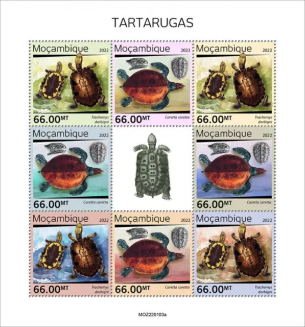 Mosambik - 2022 Turtles,Slider,Unechte Karettschildkröte - 8 Briefmarke Blatt -