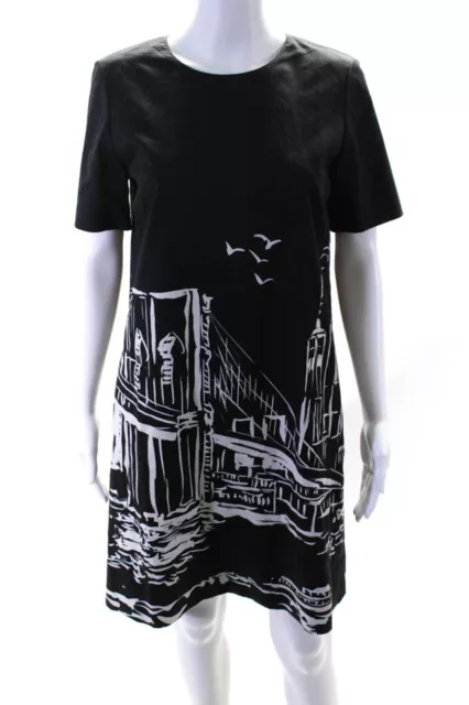 Lafayette 148 New York Women's Short Sleeve Printed Shift Dress Black Size S