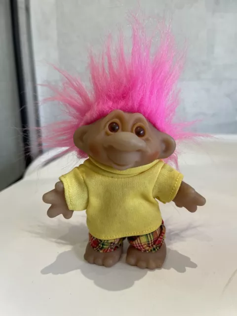 Troll Doll Pink Hair Dam 1986 Tartan Trousers Yellow Shirt Scottish Retro Toy