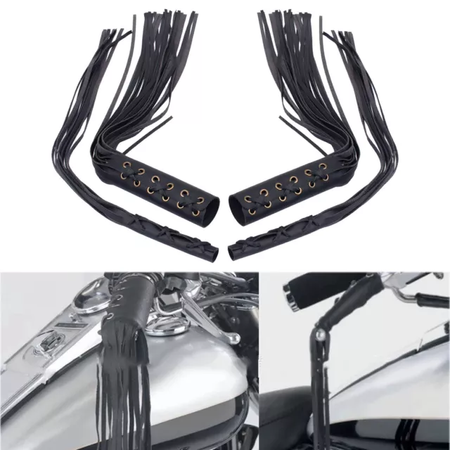 1Pair Universal Motorcycle Handlebar Grip Tassel Lever Fringe Covers Black