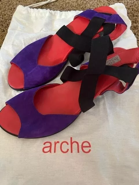 Arche Purple Nubuck Cone Heel Sandals w/Stretch Straps 40 EU 9.5 US