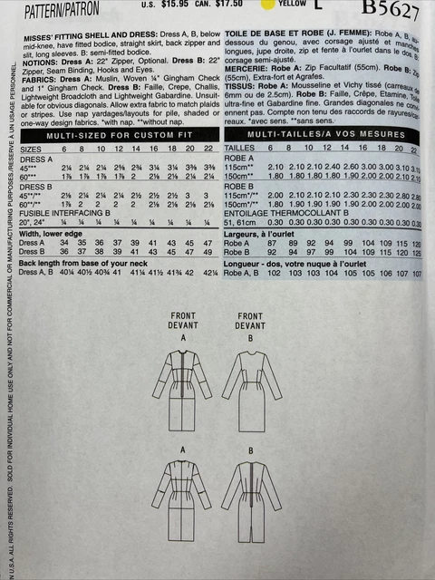 B5627 Butterick Personal Fitting Sewing Pattern Shell and Dress Misses New Uncut 2