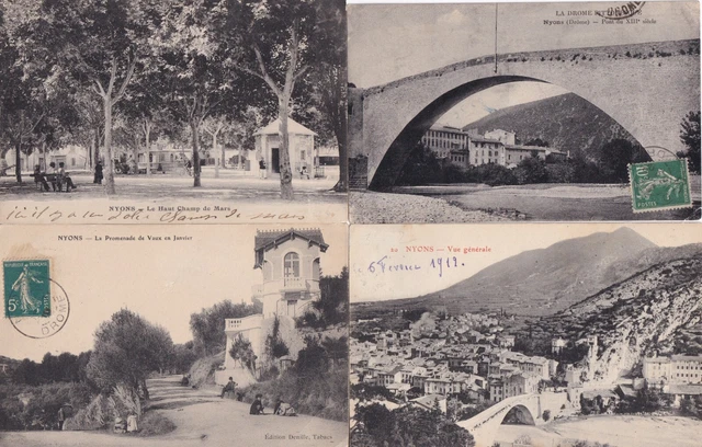 Lot de 4 cartes postales anciennes old postcards NYONS DRÔME 12