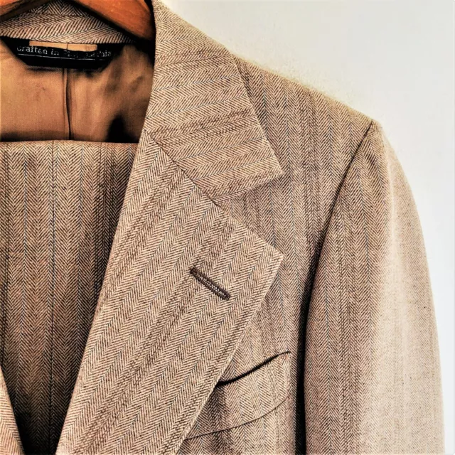 Vintage 60s 70s Herringbone Twill 2 pc. Suit Vtg Ivy Fleck Jacket 38 L Pants 33