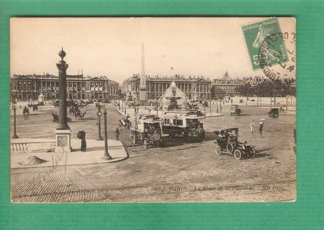 PARIS carte postale cpa Place de la Concorde /animée  voitures bus   timbrée1913