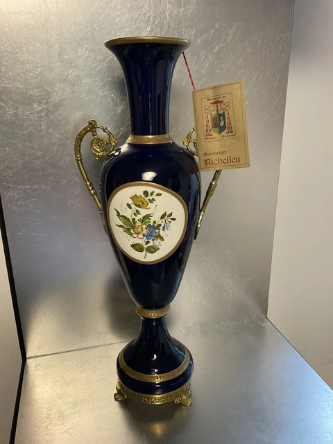Grand Vase Sol Art Nouveau En Porcelaine Et Bronze – Décor Bélier, Amphore Vintage, 54 Cm