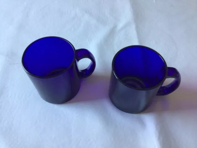 VTG Libby Cobalt Blue Tempered Glass Coffee Mug 3.5 in Tall Made In USA Set of 2