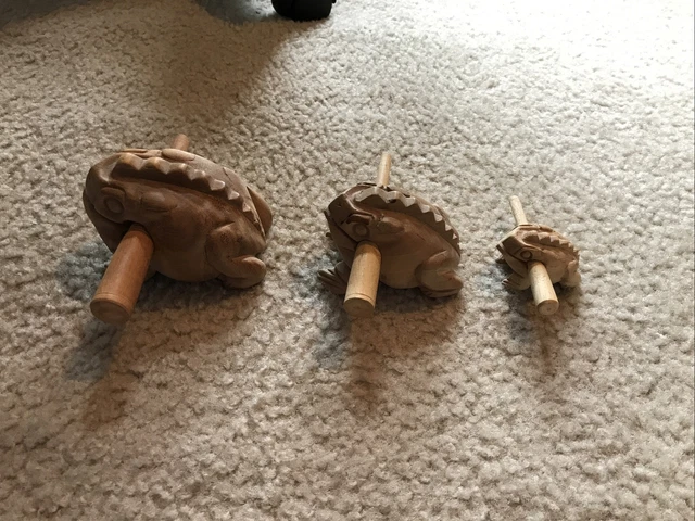 Three Wooden Croaking Frog Percussion Instrument