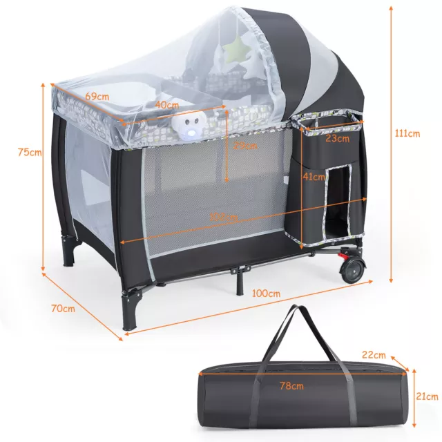 3 IN 1 Portable Baby Travel Cot Crib Foldable Playpen Infant Bassinet Bed Cot 2