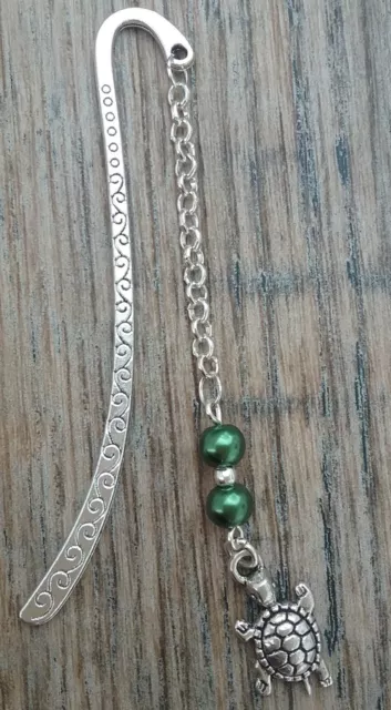 Tibetan Silver Bookmark - Green Beads - TORTOISE TURTLE SEATURTLE. PET.  GIFT. 2