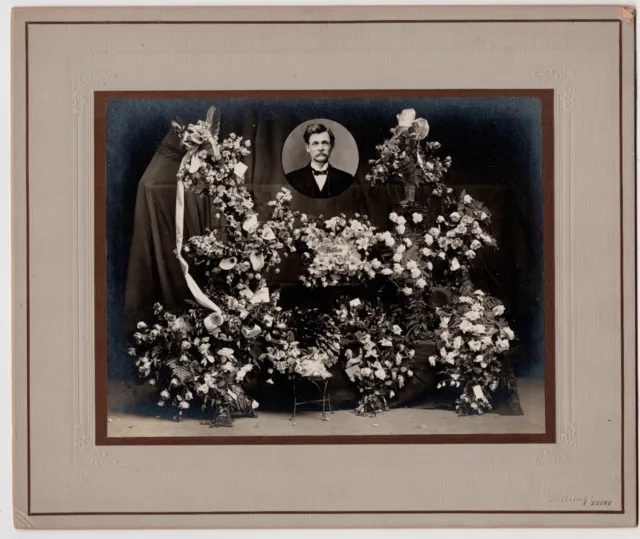 1920s Original Memorial Funeral Parlor Death Cabinet Photo Man 10x12