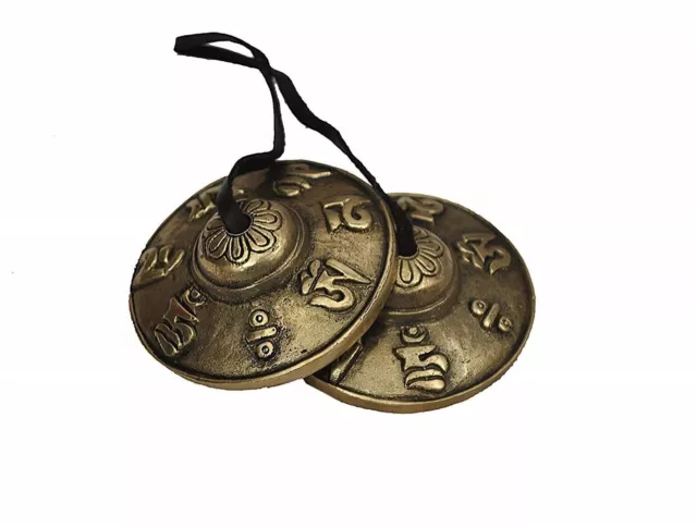 Traditional Brass Tingsha Bell with Lucky Symbols For Meditation