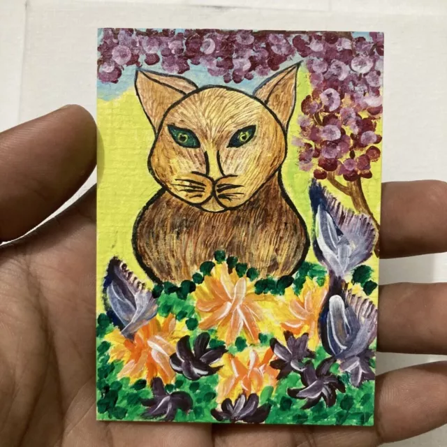 ACEO ORIGINAL PAINTING Mini Collectible Art Card Signed Animal Cat Pet Ooak