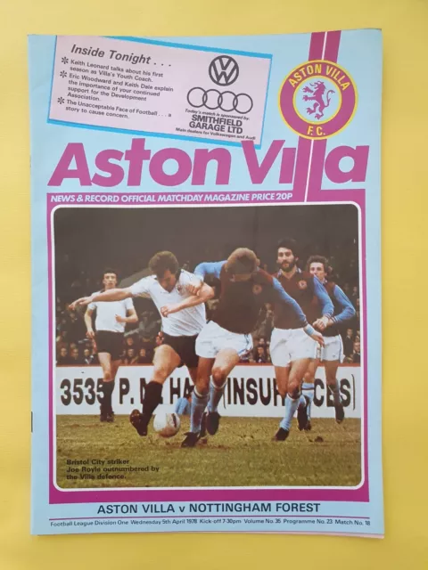 5/4/1978 Aston Villa v Nottingham Forest Football Programme; Division 1