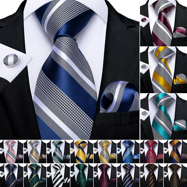 Mens Silk Ties Blue Red Black Gold Solid Paisley Striped Tie Necktie Set Wedding