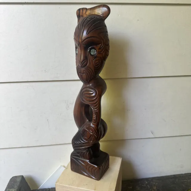 Vintage Whakairo Hand Carved Figure Maori Tiki - Oceanic Tribal Art Carving NZ